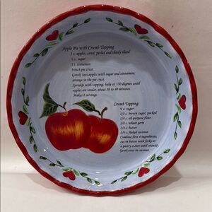 Pie Dish Red Blue Ceramic Baking Serving Cookware Recipe 9 3/4 X 1 3/4 In Tall